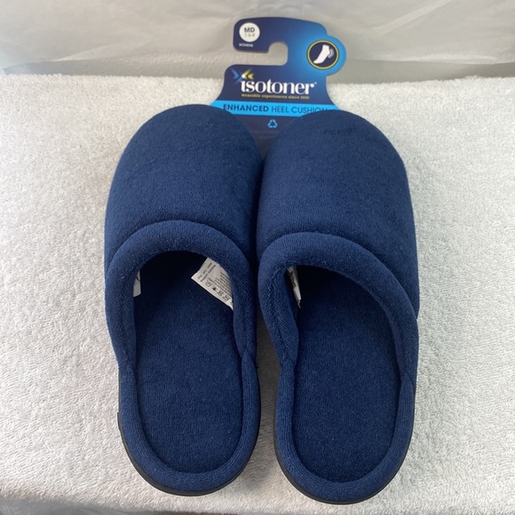 Isotoner Enhanced Heel Cushion Slippers Navy Women’s SZ 7.5-8